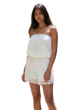 Ack Boho Festival Lace Strapless Cover-up Romper White Sizes Small And Medium